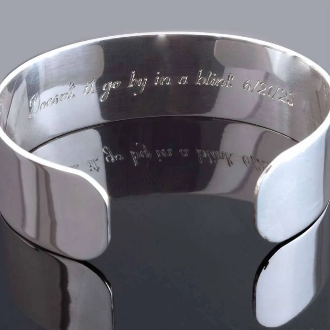 2cm Wide Ladies Sterling Silver Plain Polished Cuff Bracelet Personalised