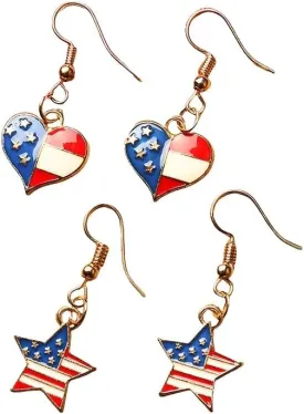 4th of July Earrings for Women-Patriotic Red White Blue American USA Flag Star Pendant Necklace-Independence Day- Veterans' Day
