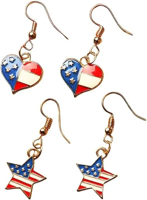 4th of July Earrings for Women-Patriotic Red White Blue American USA Flag Star Pendant Necklace-Independence Day- Veterans' Day