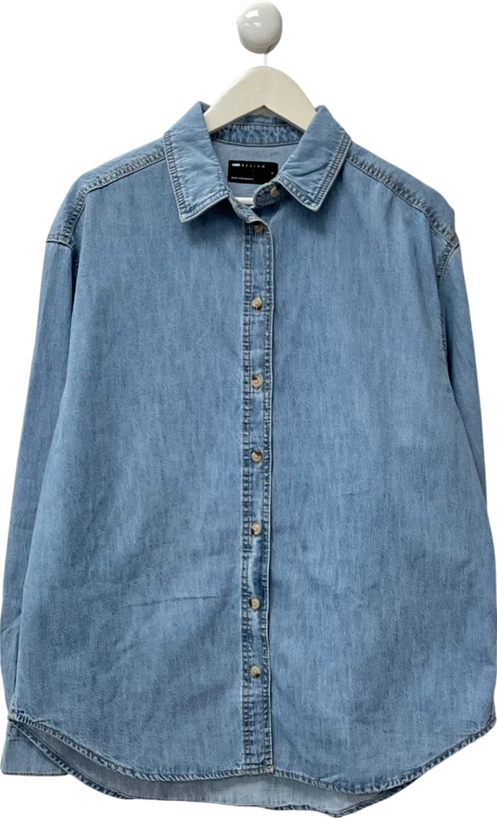 ASOS Minimal Denim Shirt In Lightwash Blue UK S