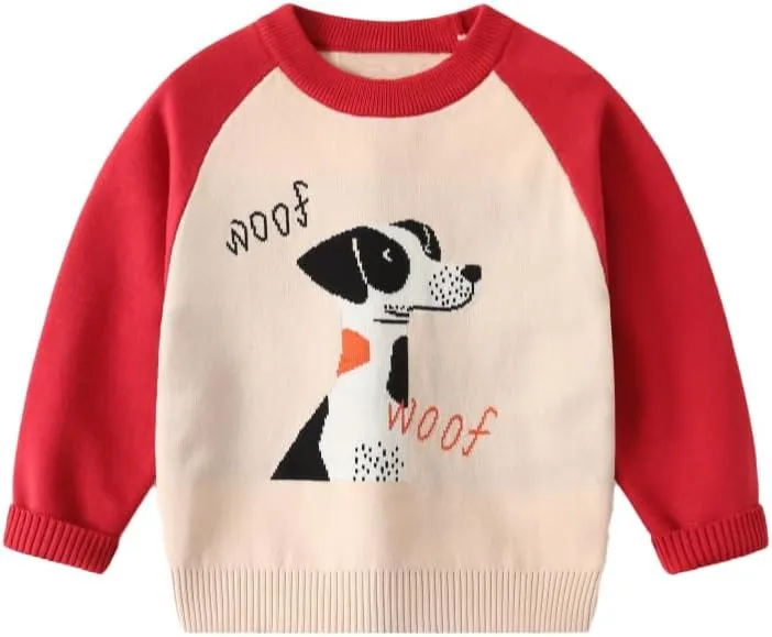 Baby Boys Knit Sweater Round Striped Cotton Cartoon Animal Pullover Sweatshirt