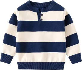 Baby Boys Knit Sweater Round Striped Cotton Cartoon Animal Pullover Sweatshirt