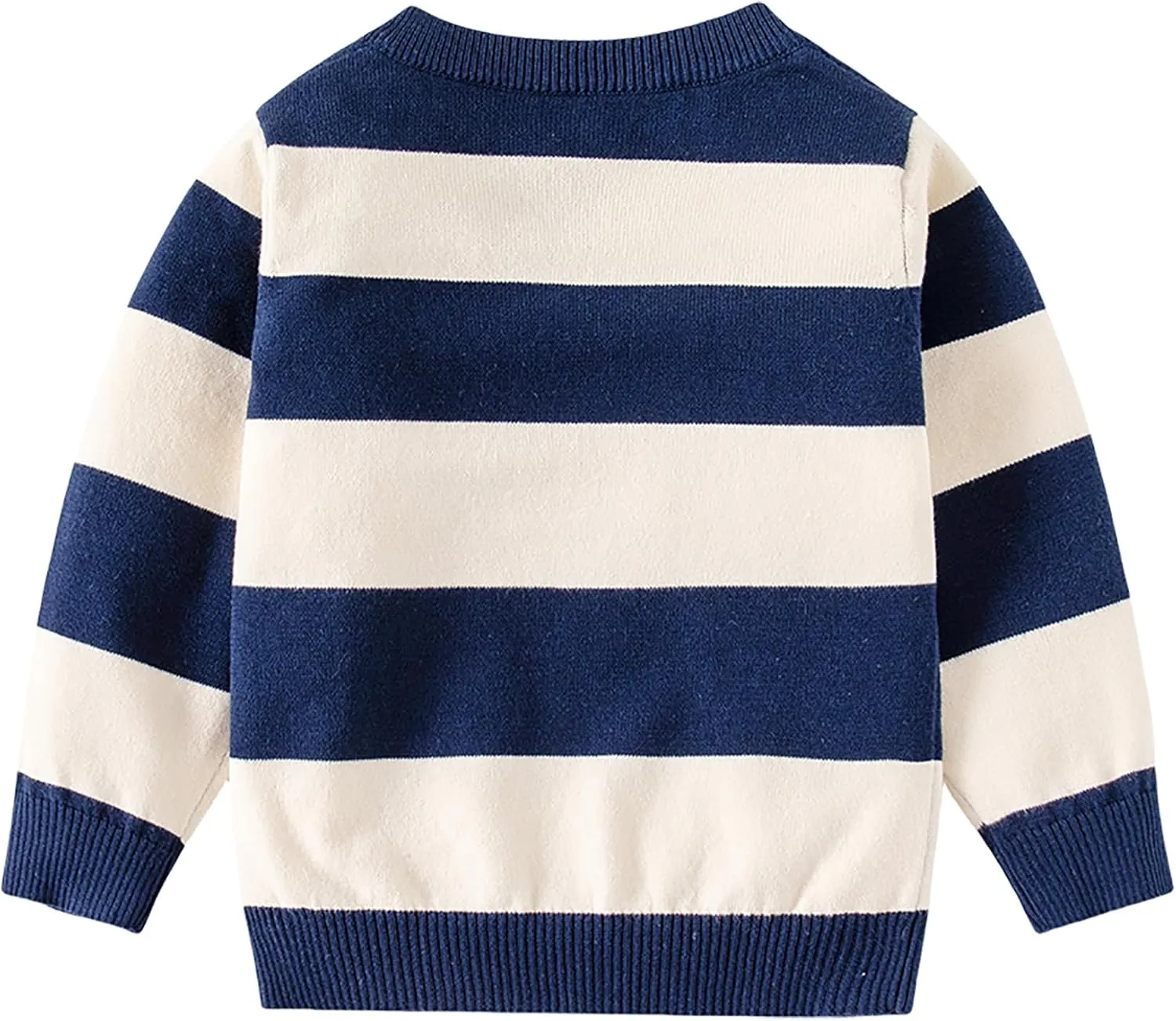 Baby Boys Knit Sweater Round Striped Cotton Cartoon Animal Pullover Sweatshirt