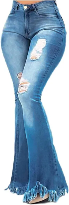 Bell Bottom Jeans for Women Ripped High Waisted Classic Flared Pants