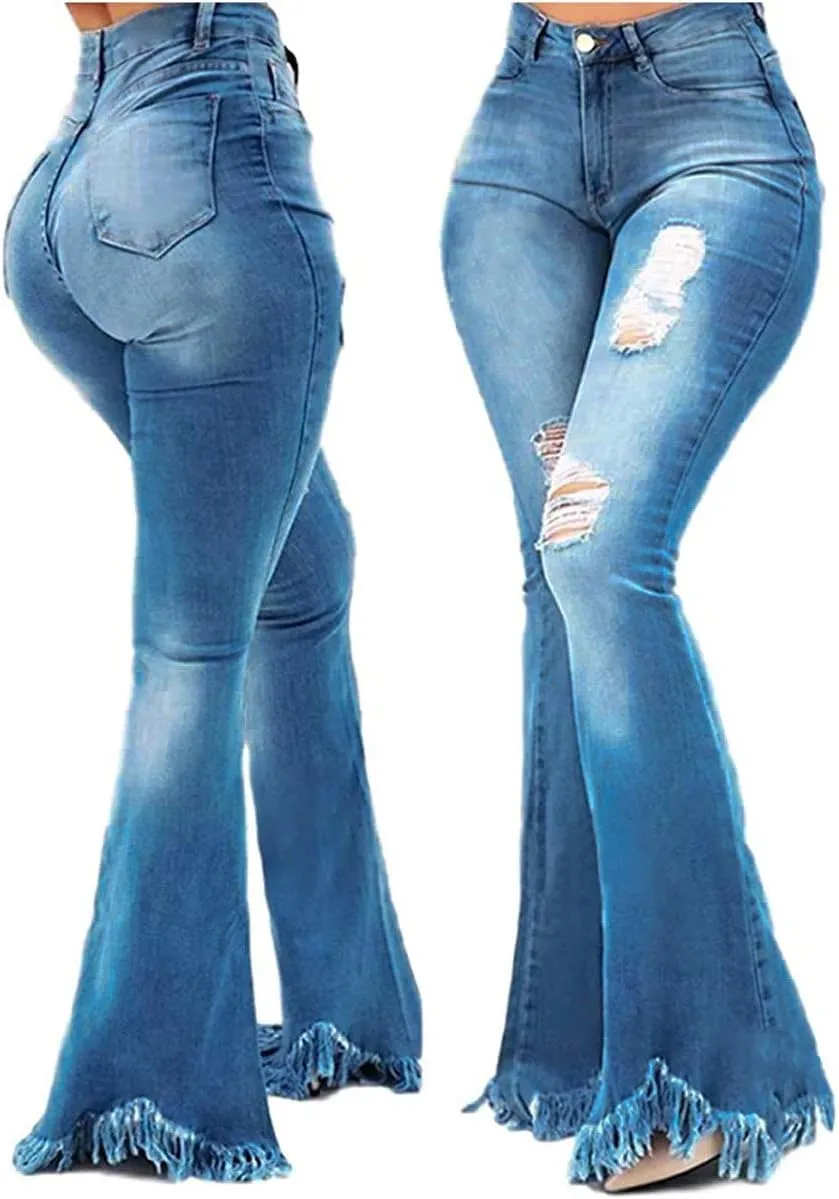 Bell Bottom Jeans for Women Ripped High Waisted Classic Flared Pants