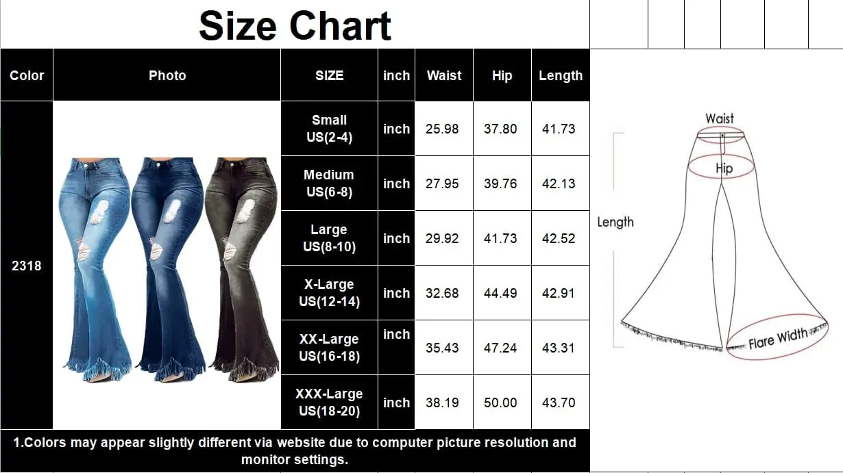 Bell Bottom Jeans for Women Ripped High Waisted Classic Flared Pants