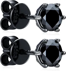 Black Moissanite Stud Earrings 1.0ct-2.0CT D Color, GRA 925 Sterling Silver Earrings for Men Vermeil 18K Black Gold Plated Flat Back Simulated Diamond Studs Earrings Jewelry Gifts for Men Women