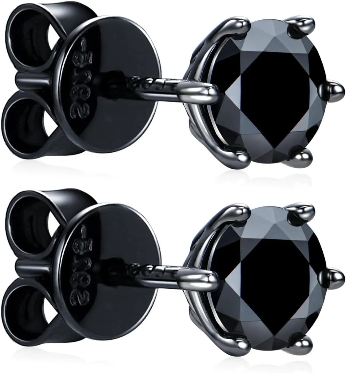 Black Moissanite Stud Earrings 1.0ct-2.0CT D Color, GRA 925 Sterling Silver Earrings for Men Vermeil 18K Black Gold Plated Flat Back Simulated Diamond Studs Earrings Jewelry Gifts for Men Women