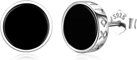Black Onyx Stud Earrings for Men Women, 925 Sterling Silver Viking Earrings