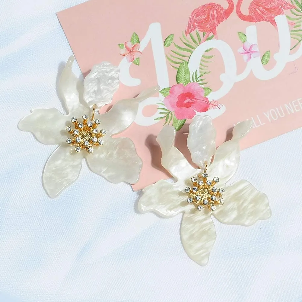Boho Stud Earrings for Women - Chic Flower Statement Earrings with Gold Flower Bud, Great for Sister, Mom, Lover and Friends