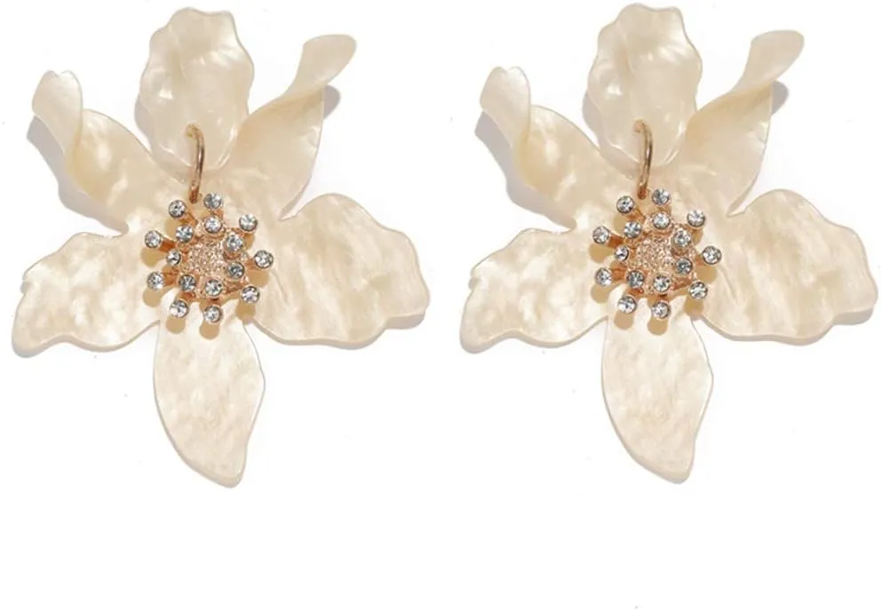 Boho Stud Earrings for Women - Chic Flower Statement Earrings with Gold Flower Bud, Great for Sister, Mom, Lover and Friends