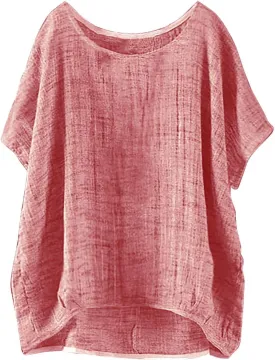 Cotton Linen Shirts for Women Three Quarter Sleeve Cotton and Linen Top with Stand Collar Dressy Casual Vacation Top