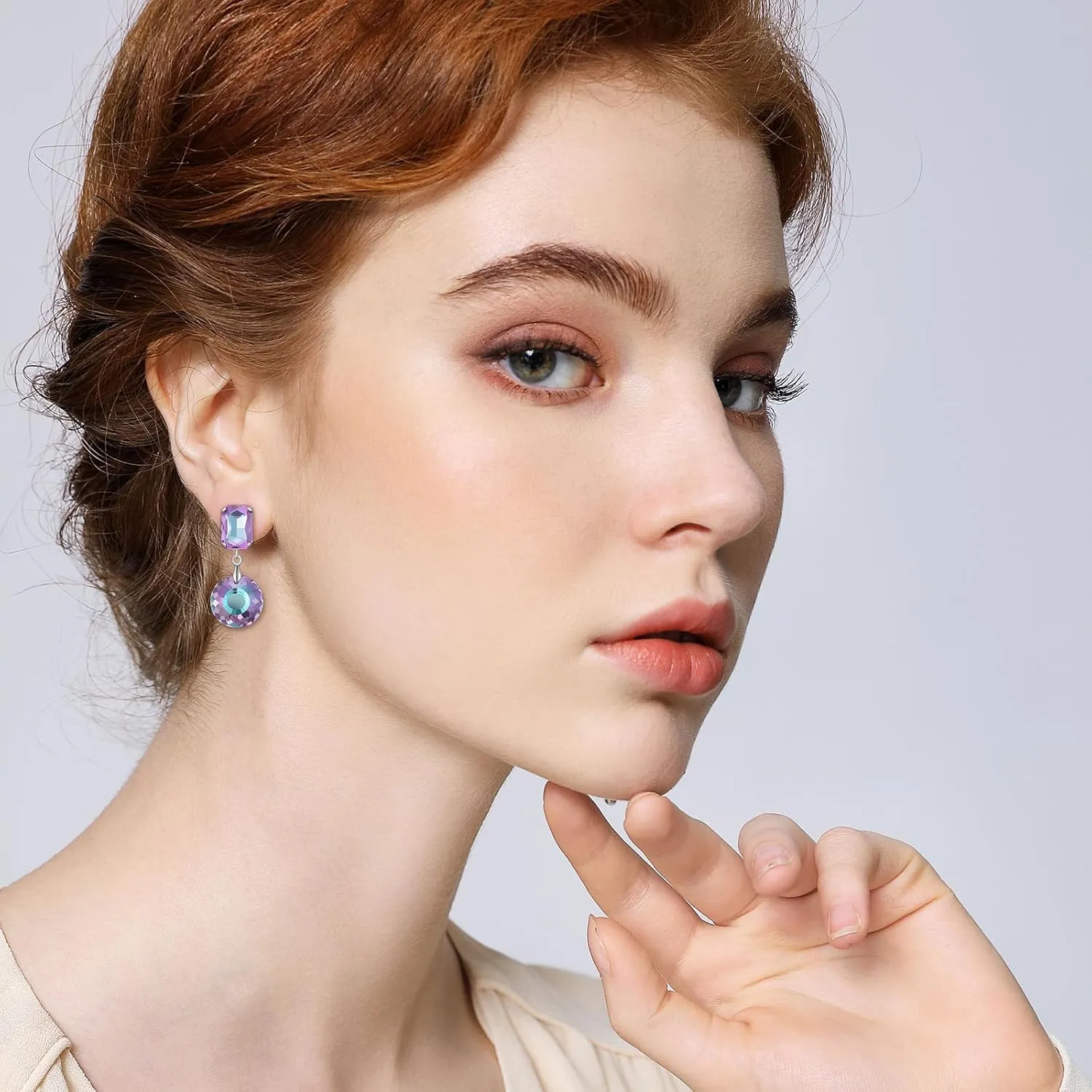 Crystal Drop Dangle Earrings for Women Square Circle Geometric Blue Purple Rhinestone Drop Earrings for Mom Wife Prom