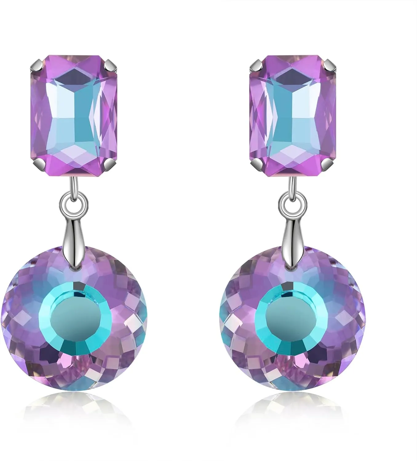 Crystal Drop Dangle Earrings for Women Square Circle Geometric Blue Purple Rhinestone Drop Earrings for Mom Wife Prom