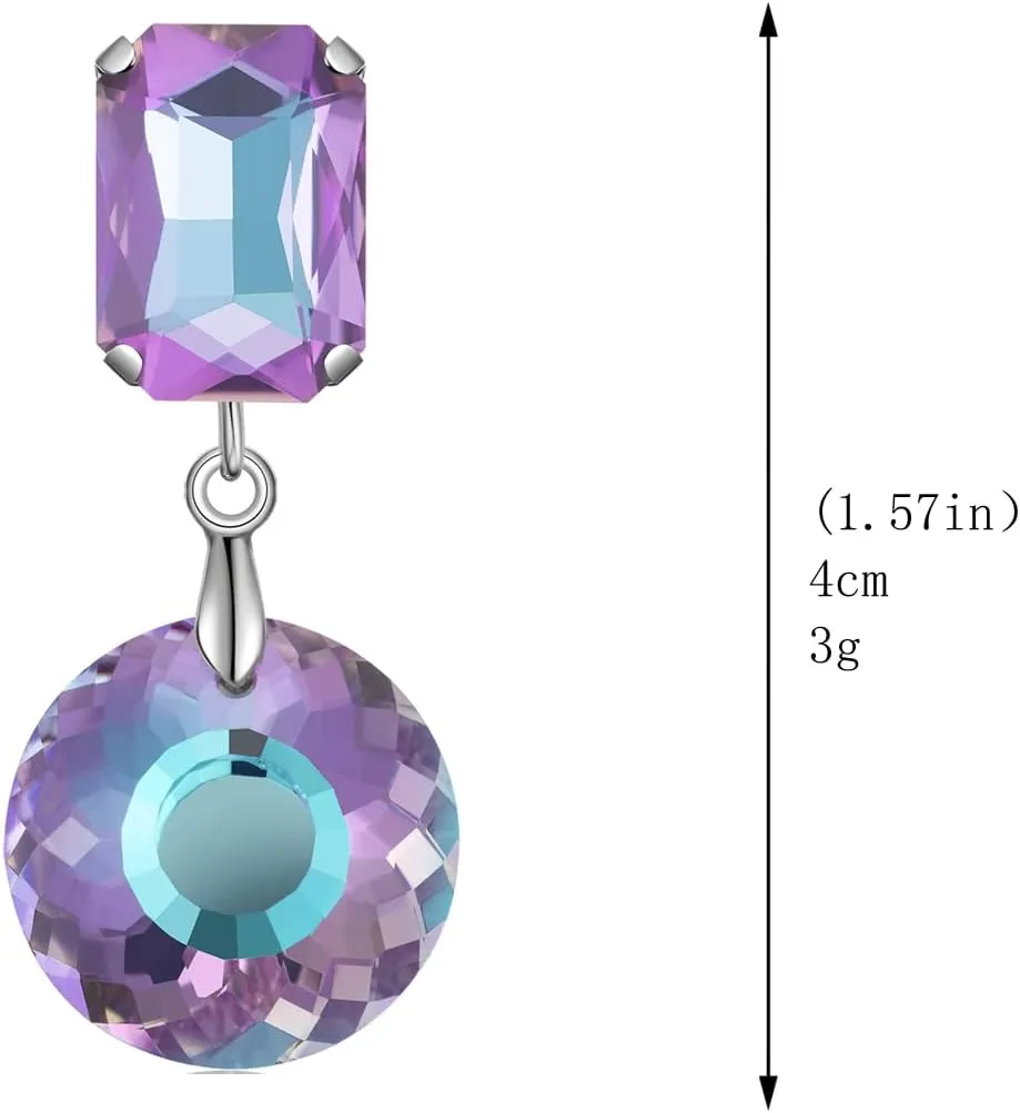 Crystal Drop Dangle Earrings for Women Square Circle Geometric Blue Purple Rhinestone Drop Earrings for Mom Wife Prom