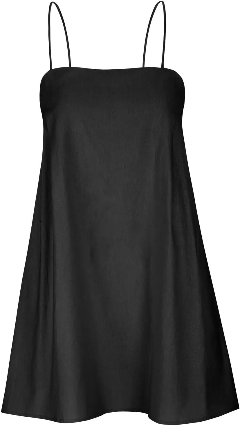 for Ladies Fall Summer Sleeveless Spaghetti Strap Off Shoulder Linen Mini Short Loose Fit Basic Dresses Women 2025
