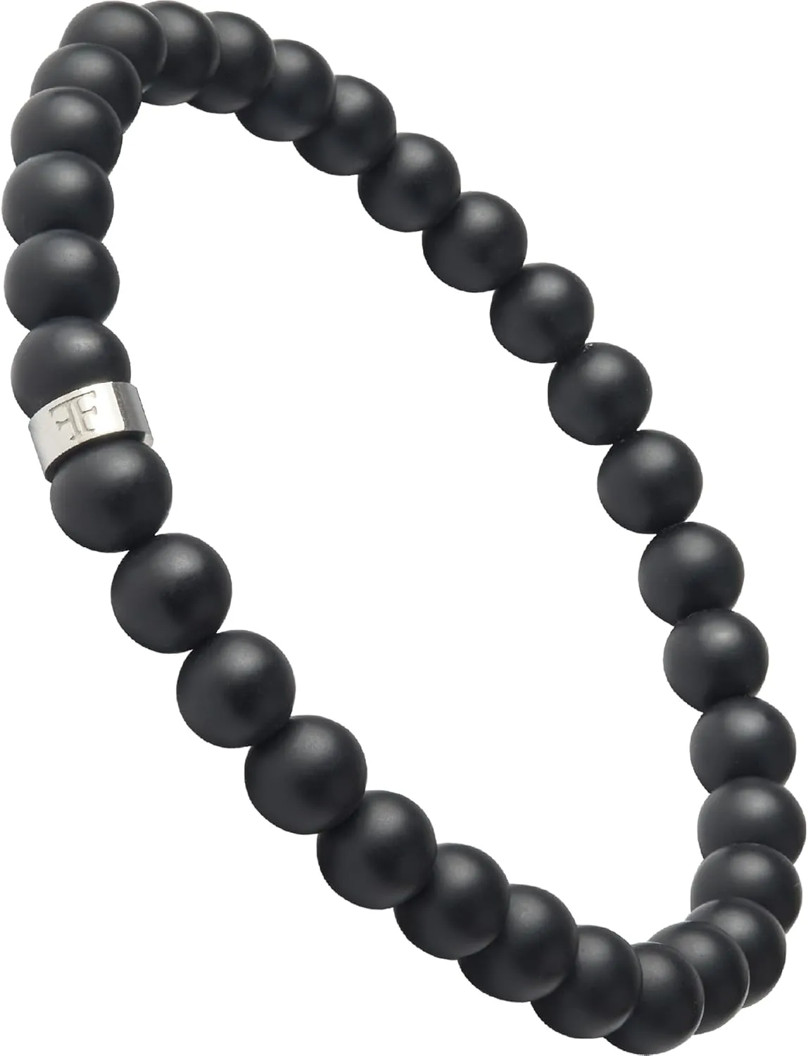 Forge & Foundry Mens Matte Black Solid Onyx Beaded Bracelet | Polished 18K Gold-Plated, Polished Stainless Steel or Polished Black Signature Bead Options | Andalus