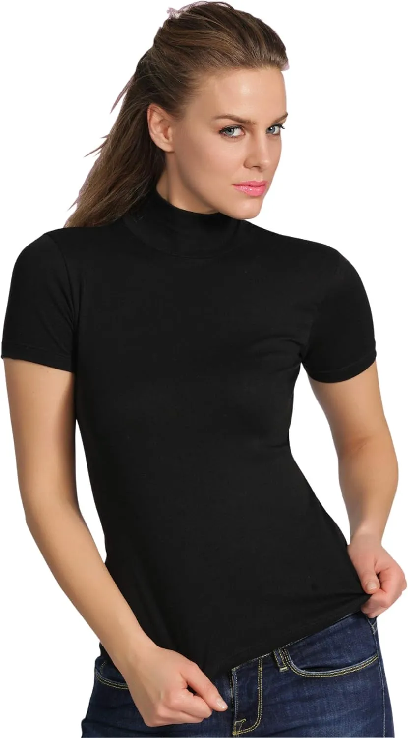 free spirit Basic Cotton Premium Quality Cotton Women's Turtleneck Short Sleeve T-Shirt. Proudly Made in Italy.