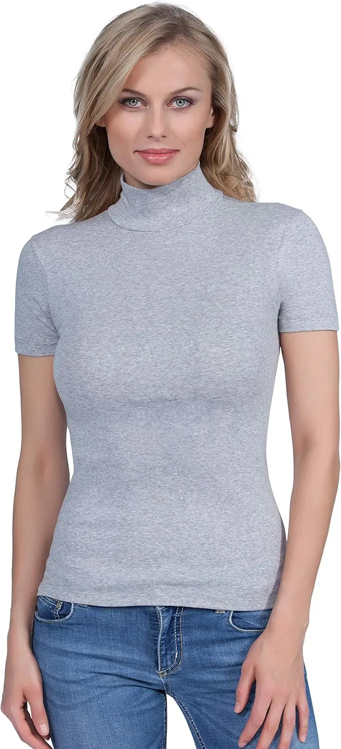 free spirit Basic Cotton Premium Quality Cotton Women's Turtleneck Short Sleeve T-Shirt. Proudly Made in Italy.