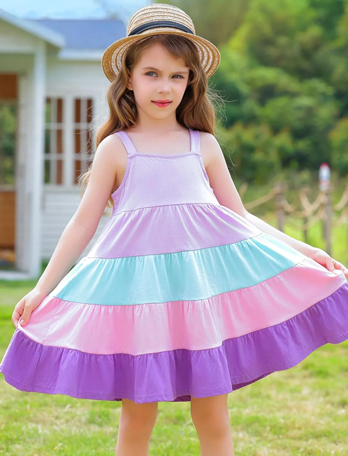 Frogwill Toddler Girls Fifties Summer Dress Blue Rainbow 2-7Y