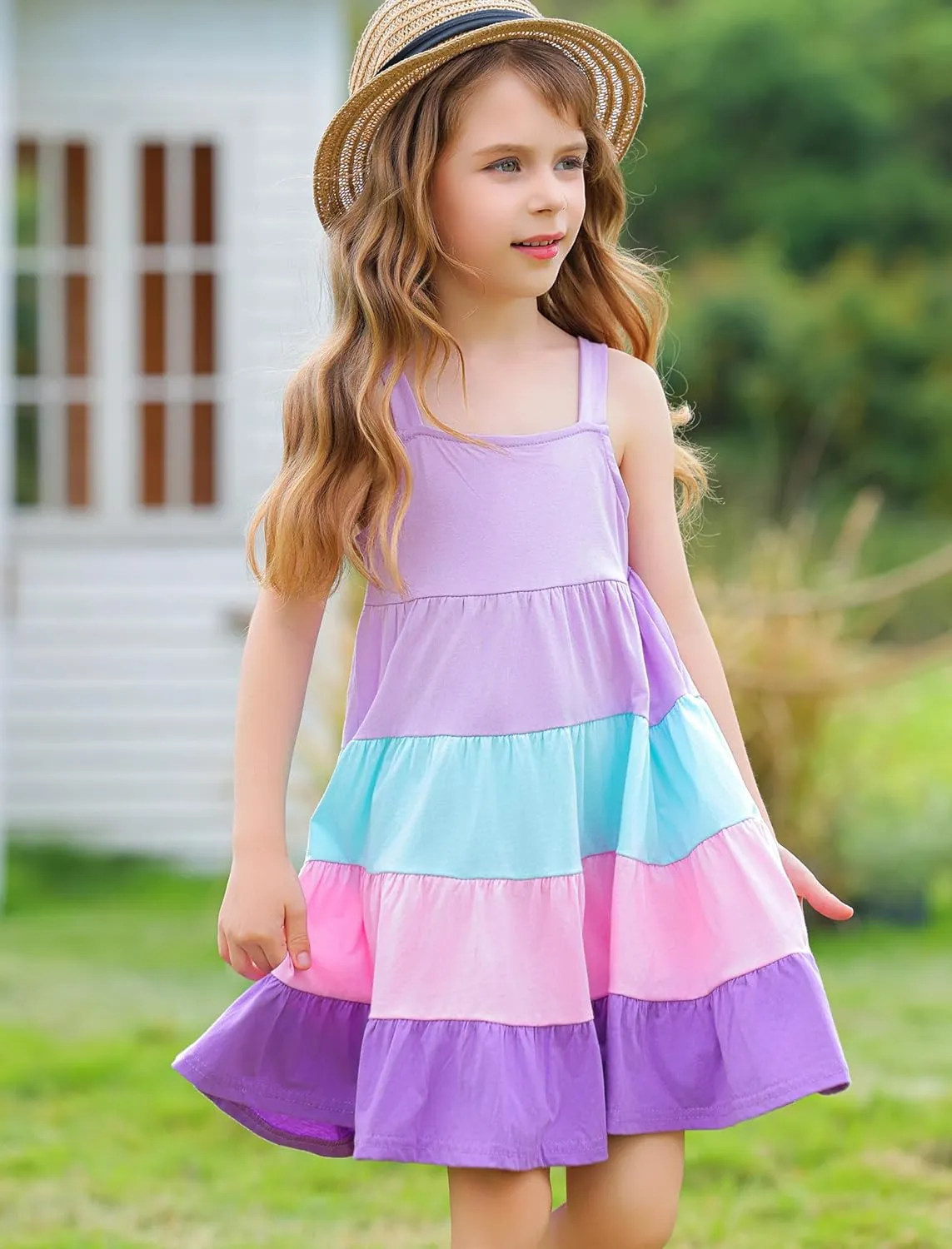 Frogwill Toddler Girls Fifties Summer Dress Blue Rainbow 2-7Y