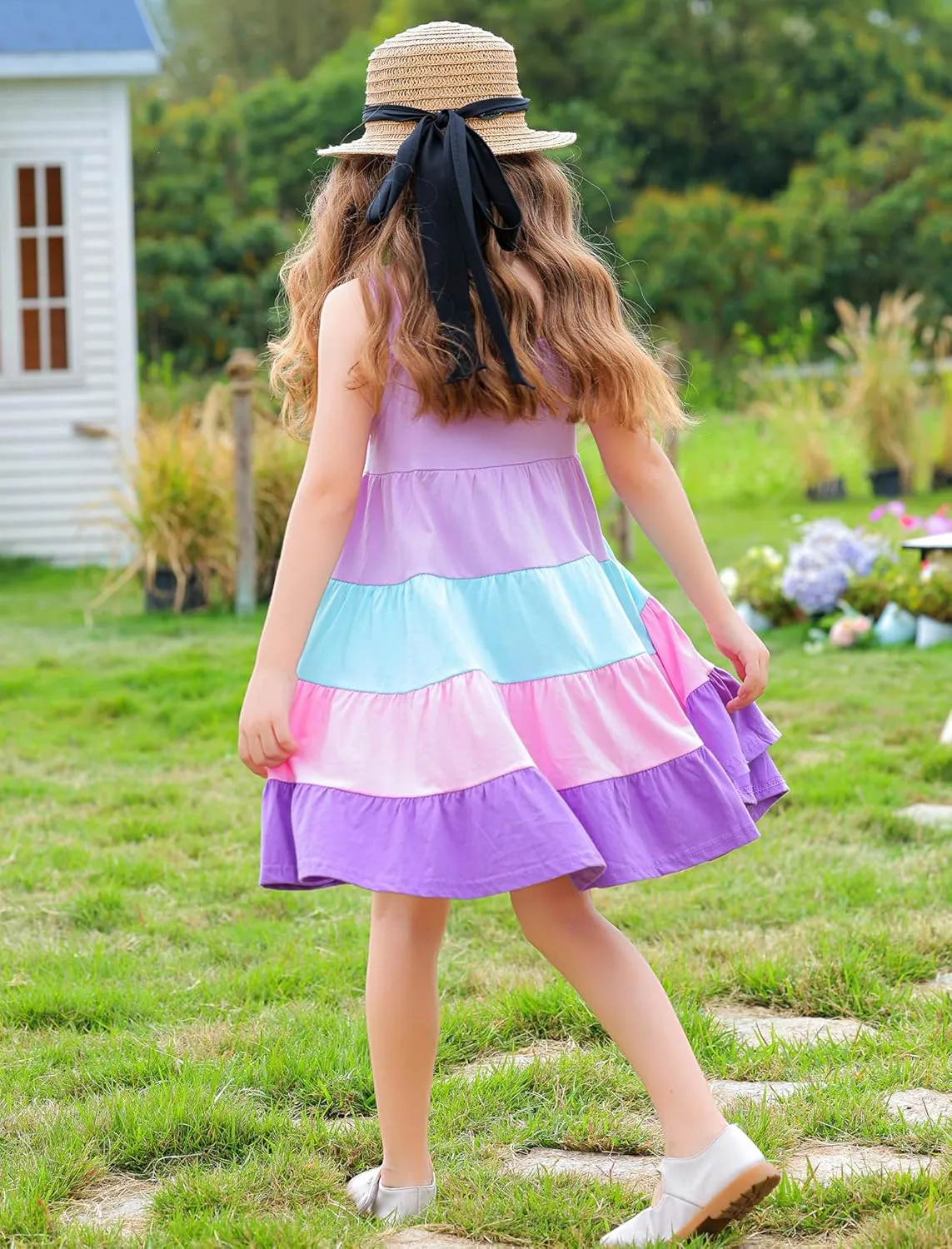 Frogwill Toddler Girls Fifties Summer Dress Blue Rainbow 2-7Y
