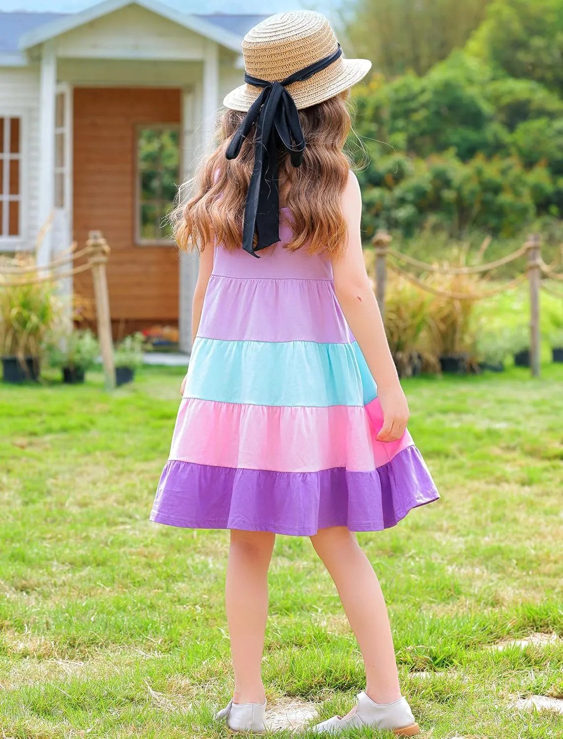 Frogwill Toddler Girls Fifties Summer Dress Blue Rainbow 2-7Y