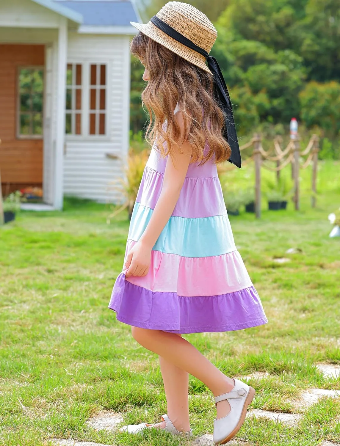 Frogwill Toddler Girls Fifties Summer Dress Blue Rainbow 2-7Y