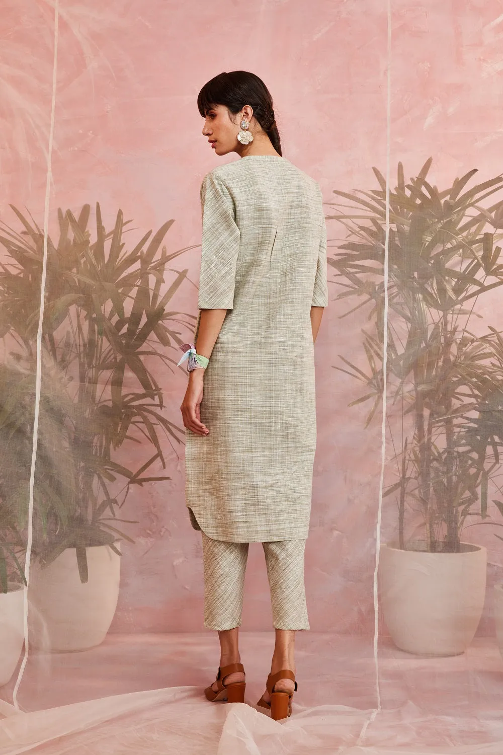Front Big Pockets texture Kurta with Pant - Set of 2