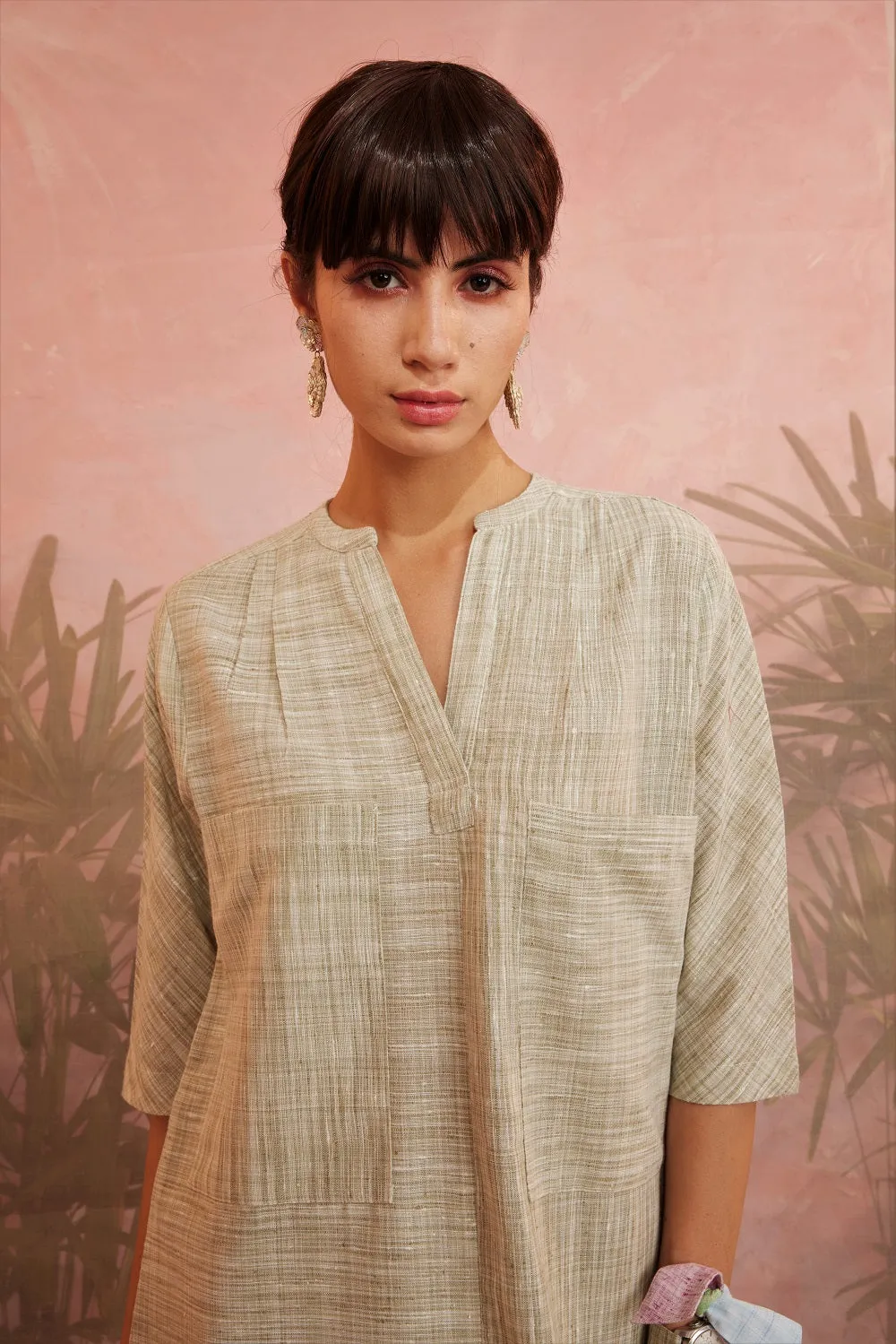 Front Big Pockets texture Kurta with Pant - Set of 2