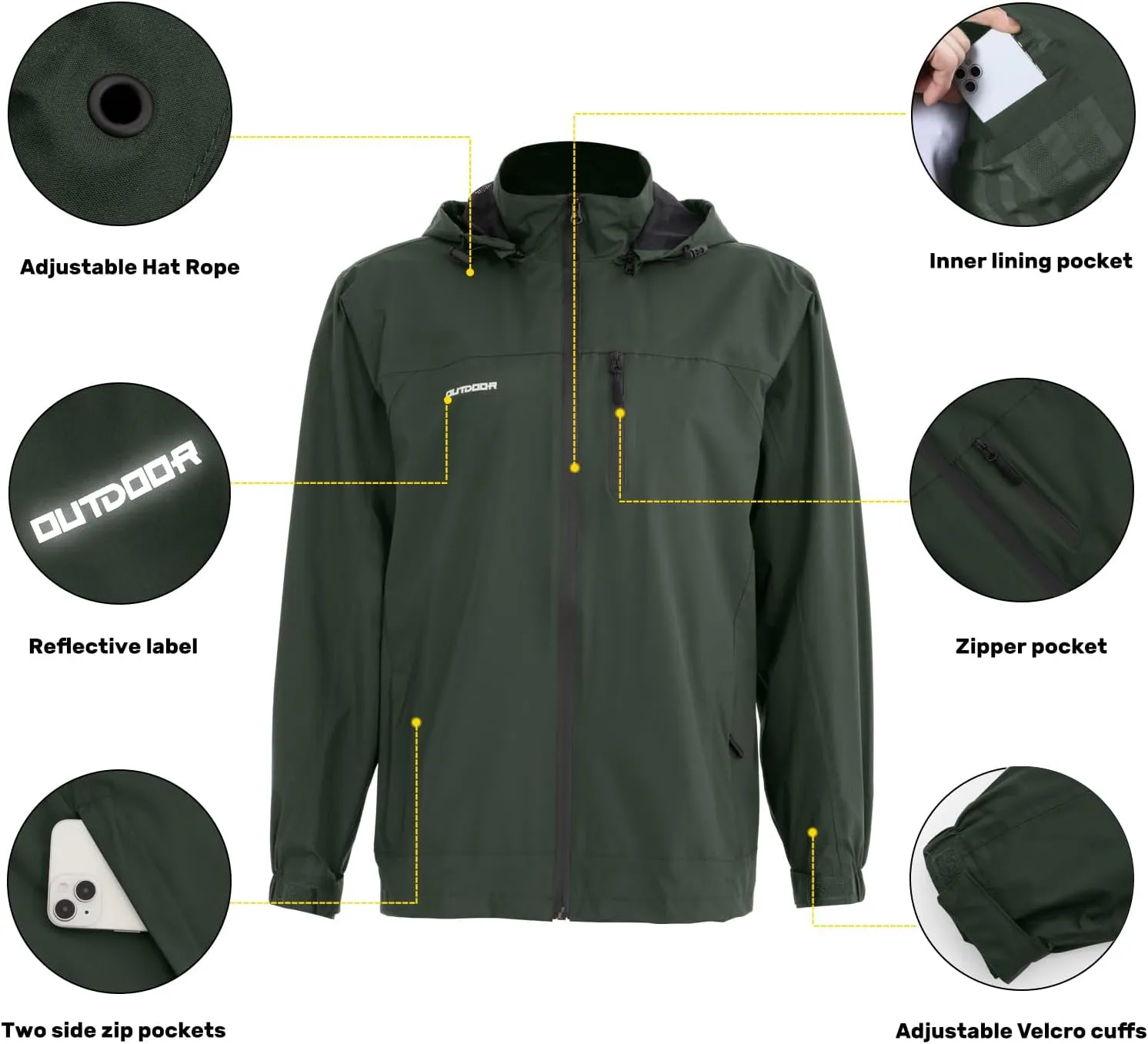 Green Men's 3XL Classic Windbreaker Jacket: Perfect for All Sports & Outdoor Activities