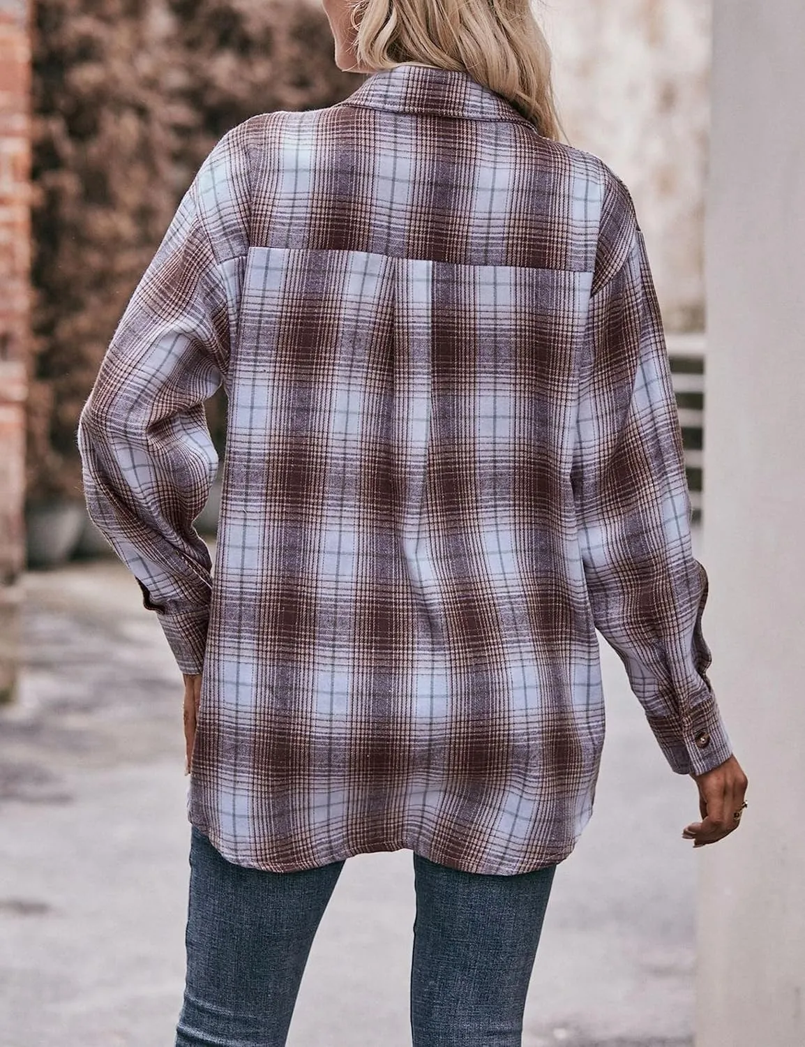 HangNiFang Oversized Plaid Flannel Shirts for Women Long Sleeve Button Down Buffalo Plaid Shirts Blouse