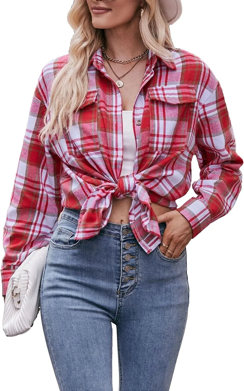 HangNiFang Oversized Plaid Flannel Shirts for Women Long Sleeve Button Down Buffalo Plaid Shirts Blouse