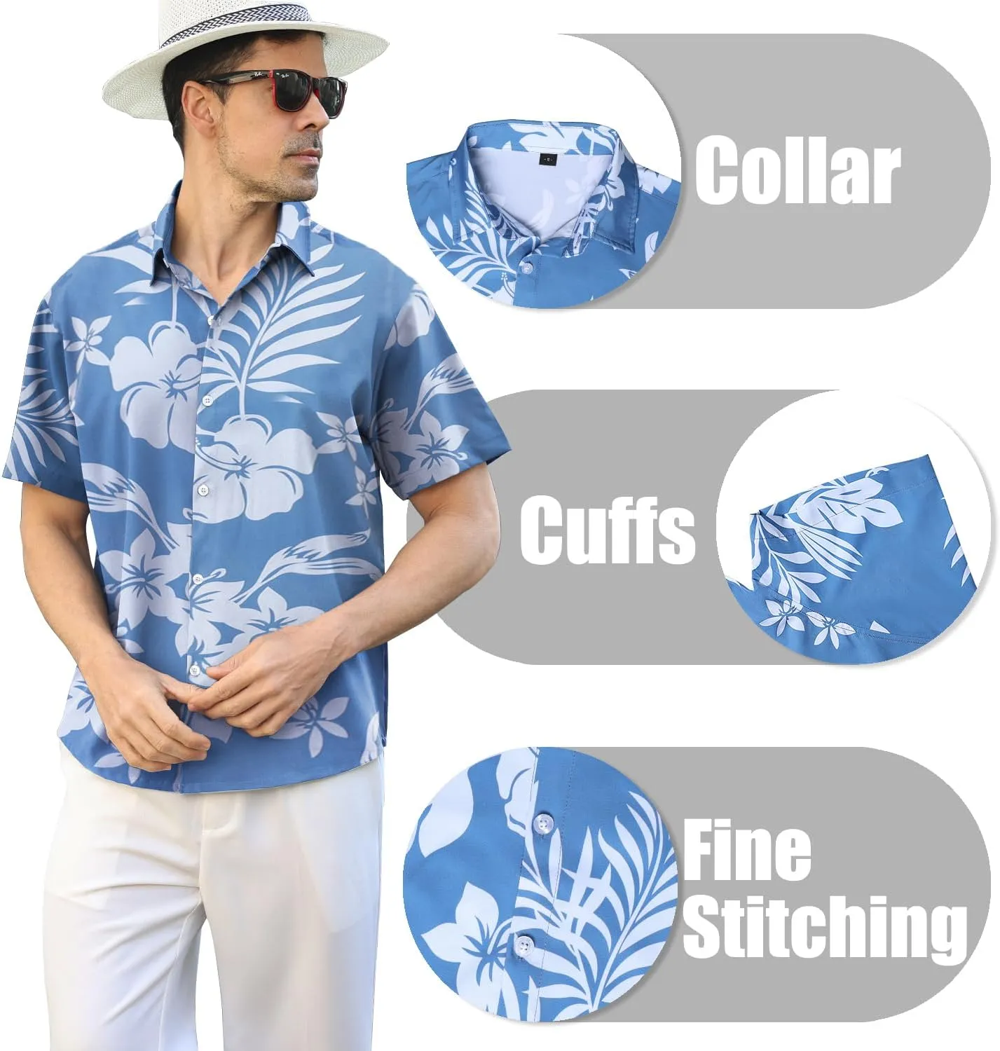 Hawaiian Shirt for Men Sleeves Printed Casual Button Down Summer Beach Dress Shirts