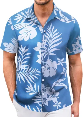 Hawaiian Shirt for Men Sleeves Printed Casual Button Down Summer Beach Dress Shirts