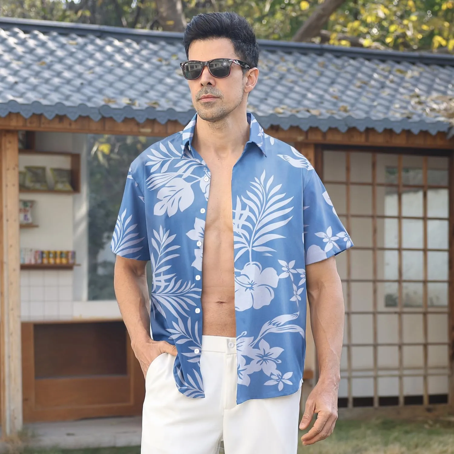 Hawaiian Shirt for Men Sleeves Printed Casual Button Down Summer Beach Dress Shirts