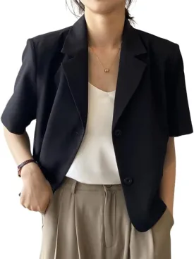 IDEALSANXUN Womens Short Sleeve Cropped Blazer Casual Lightweight Spring Summer Jackets with Pockets IDEALSANXUN Womens Short Sleeve Cropped Blazer Casual Lightweight Spring Summer Jackets with Pockets