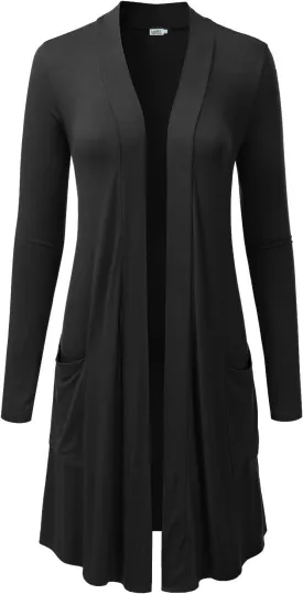 LALABEE Women's Long-Line Long Sleeve Open Front Cardigan with Pockets (S-3XL)