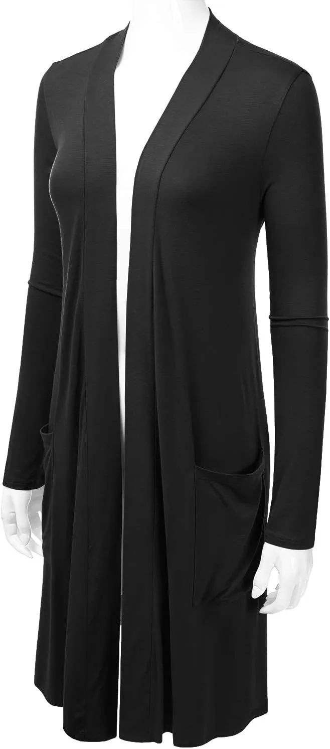 LALABEE Women's Long-Line Long Sleeve Open Front Cardigan with Pockets (S-3XL)