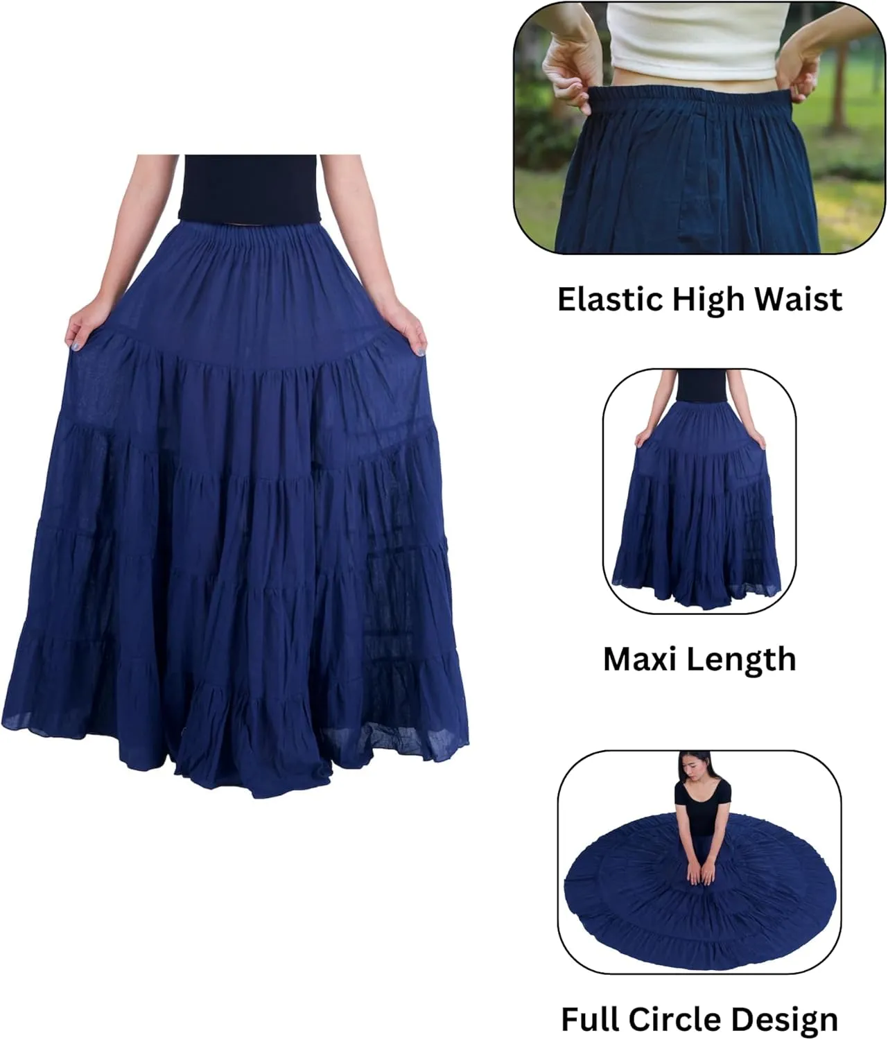 Lannaclothesdesign Women's Cotton Long Ruffle Full Circle Long Skirts Maxi Skirt