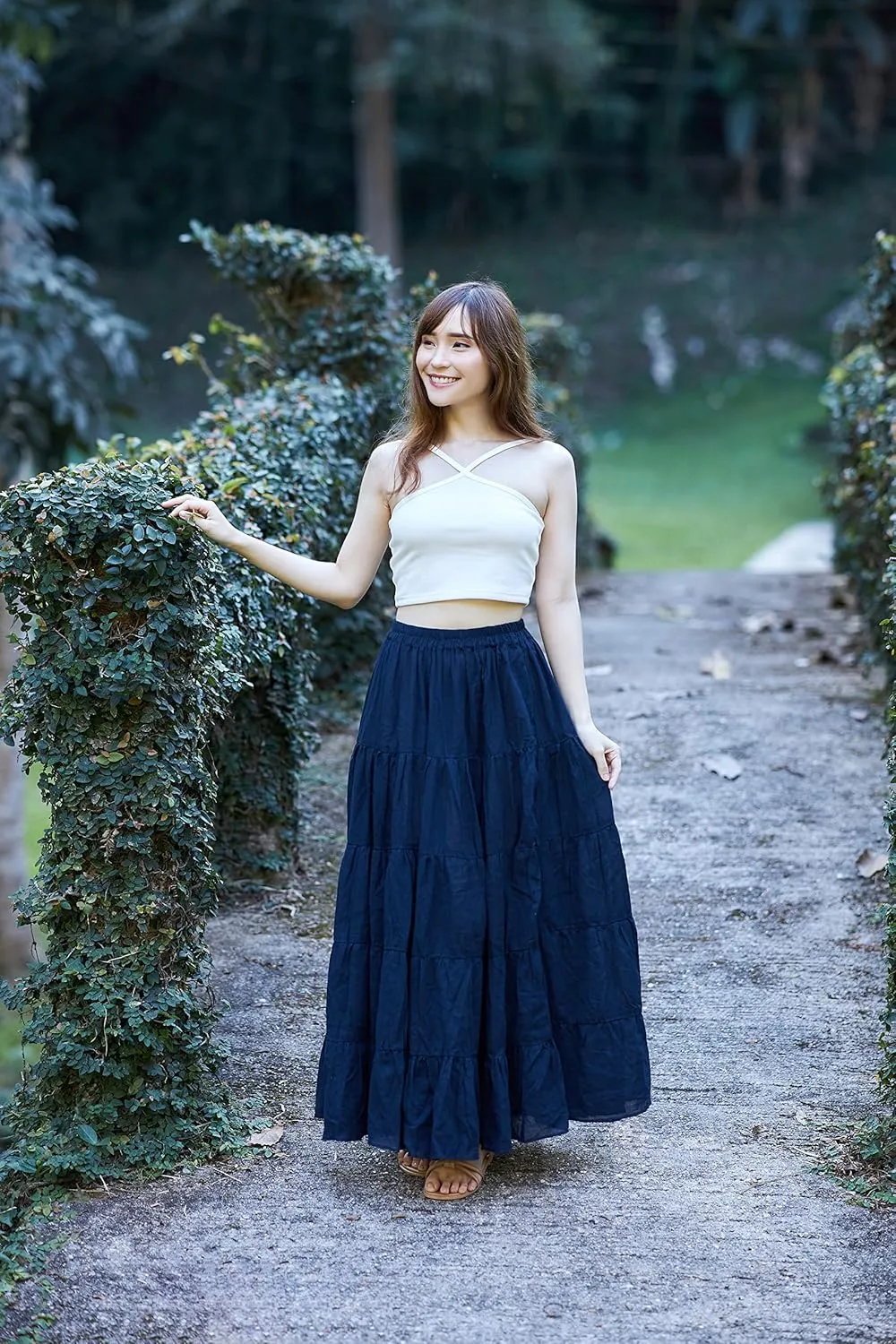 Lannaclothesdesign Women's Cotton Long Ruffle Full Circle Long Skirts Maxi Skirt