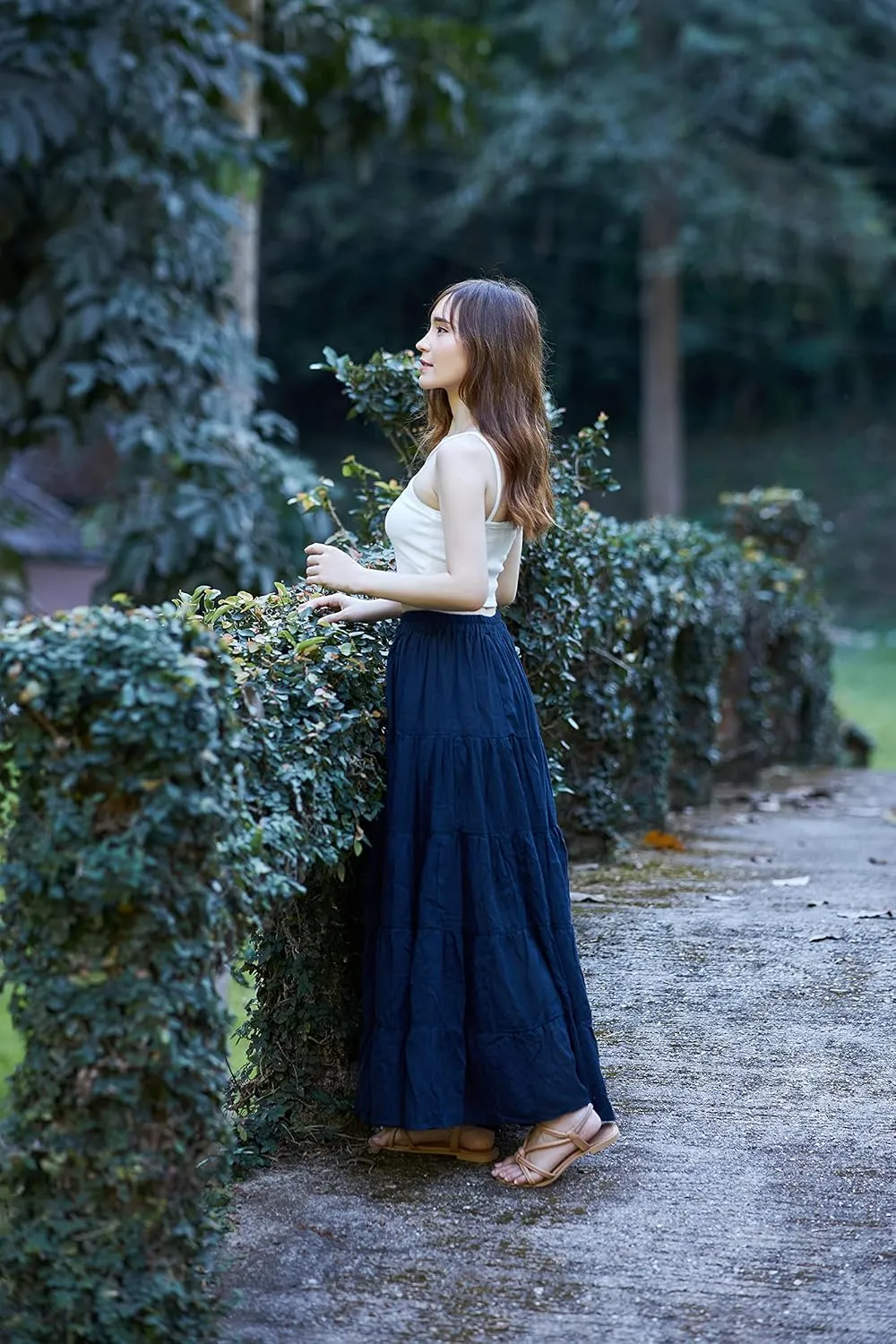 Lannaclothesdesign Women's Cotton Long Ruffle Full Circle Long Skirts Maxi Skirt