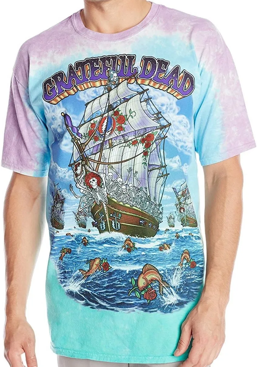 Liquid Blue Men's Grateful Dead Ship of Fools Tie Dye Short Sleeve T-Shirt
