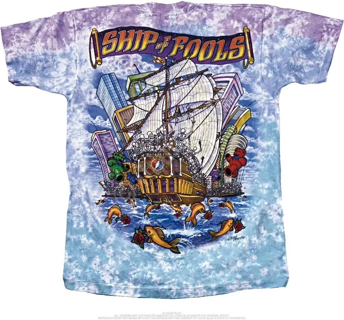 Liquid Blue Men's Grateful Dead Ship of Fools Tie Dye Short Sleeve T-Shirt
