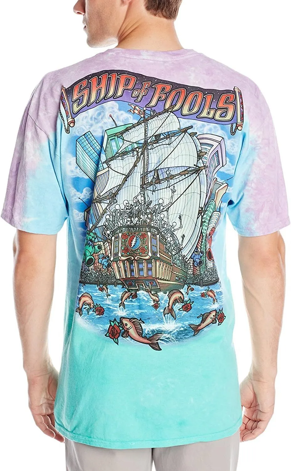 Liquid Blue Men's Grateful Dead Ship of Fools Tie Dye Short Sleeve T-Shirt