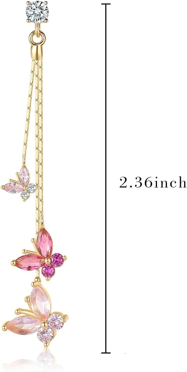 LOVE&CLOVER Butterfly Earrings for Women Girls Dangle Drop Earrings Silver 925 Hypoallergenic Blue