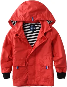 M2C Boys Girls Hooded Cotton Lined Rain Jacket Light Windbreaker