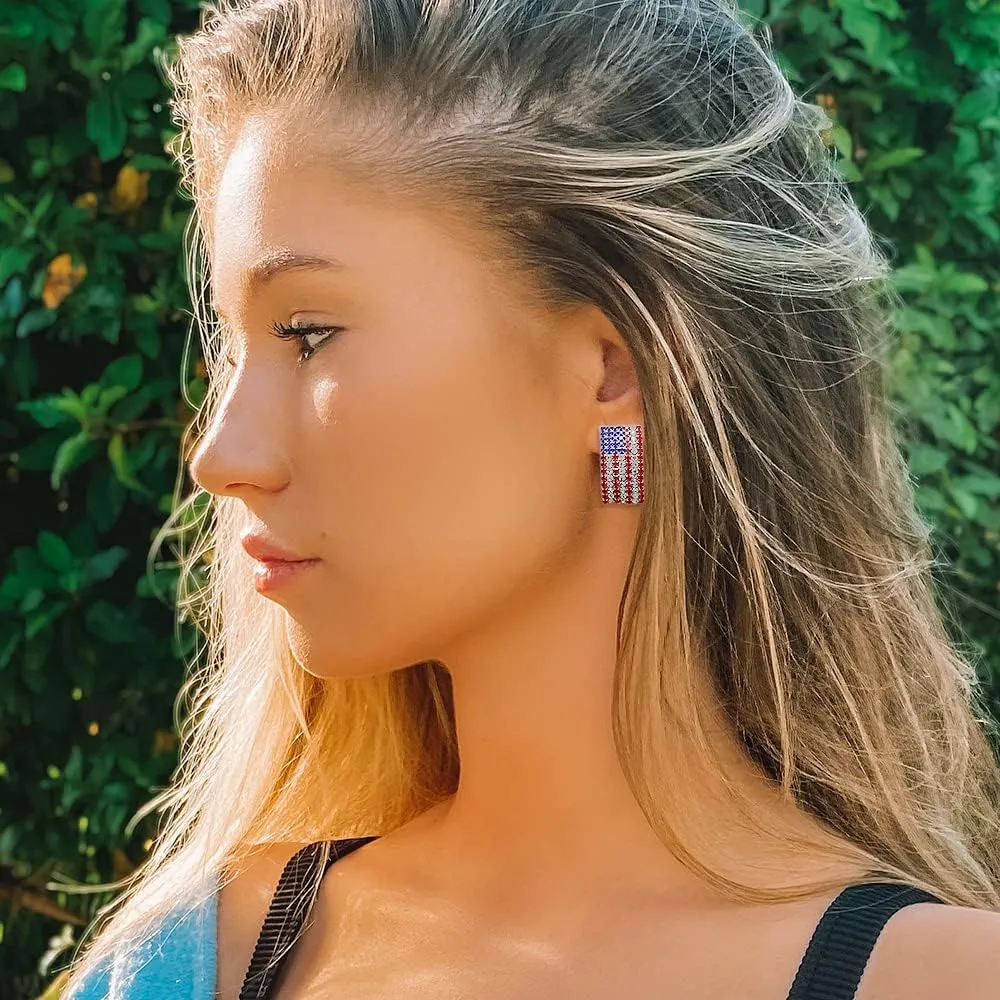 Madison Tyler Americana Collection 4th of July Dangle Drop Earrings for Women | Fashion Red Blue White Patriotic USA Cute Pave Rhinestone Star Post Earrings | American Independence Day Gifts
