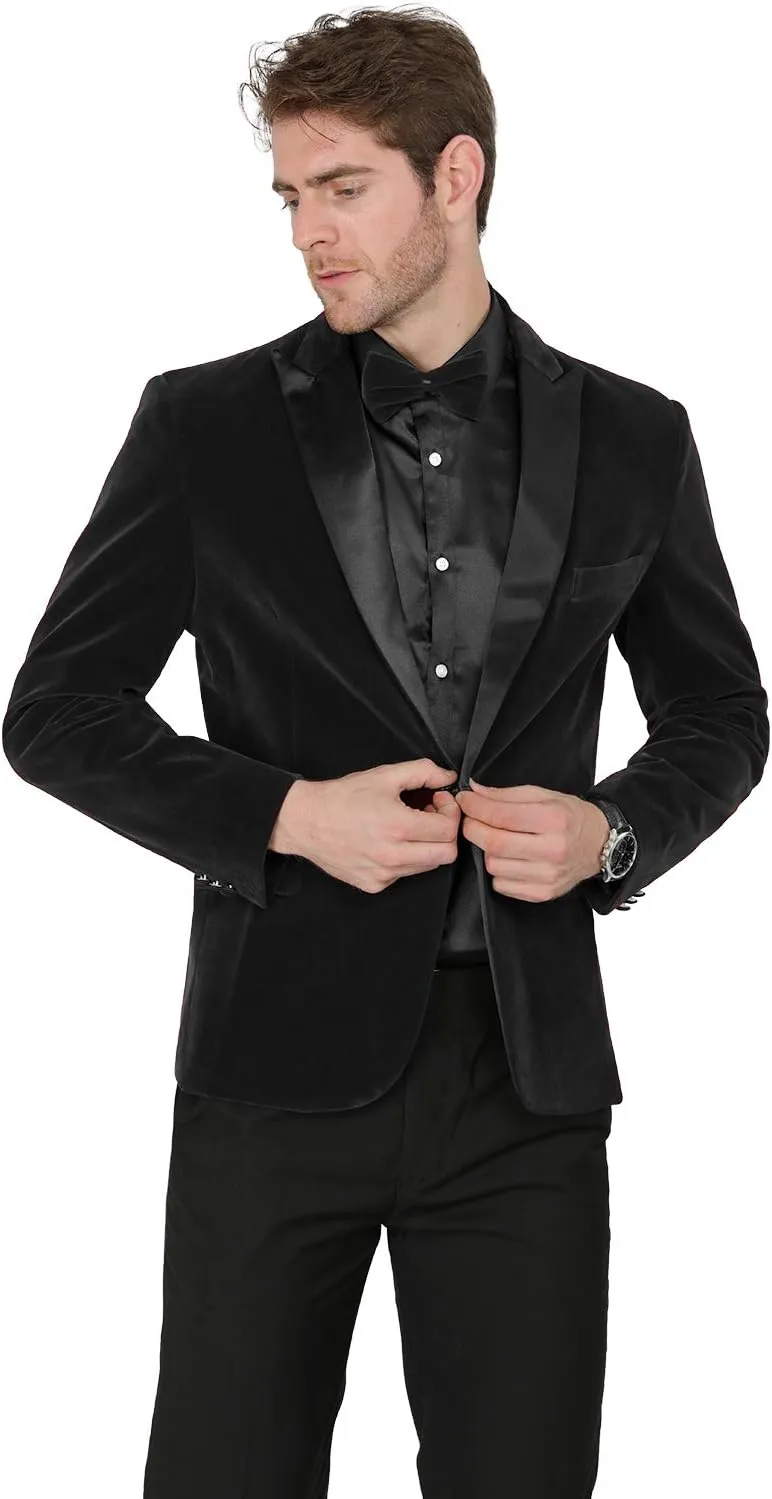 MAGE MALE Men's 2 Piece Velvet Suit Peak Lapel One Button Slim Fit Tuxedo Blazer Party Dinner Jacket & Pants