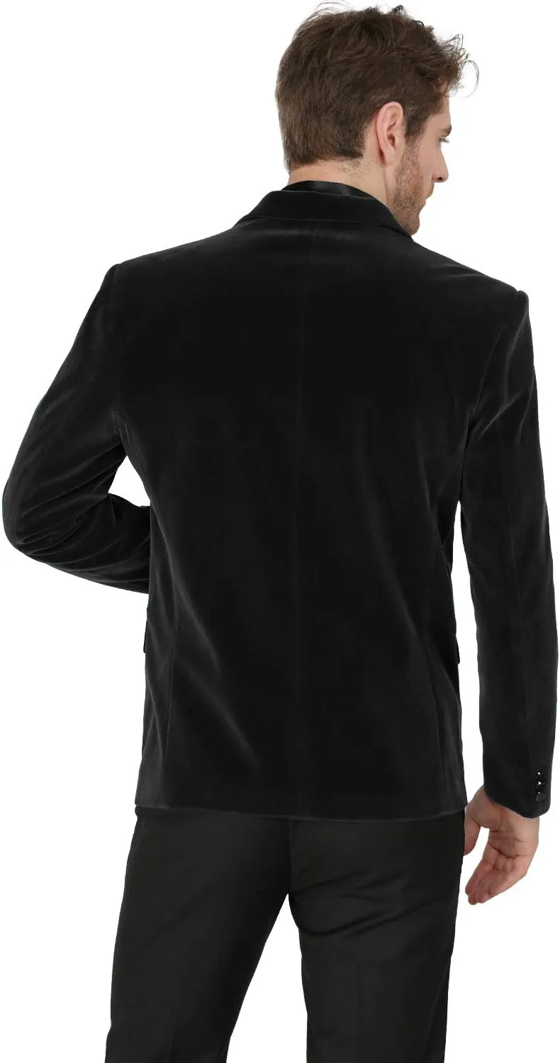 MAGE MALE Men's 2 Piece Velvet Suit Peak Lapel One Button Slim Fit Tuxedo Blazer Party Dinner Jacket & Pants